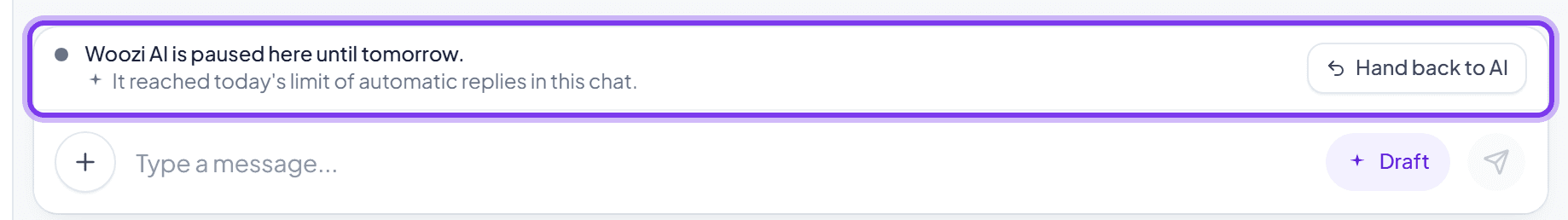 The paused banner when a conversation hits its daily limit