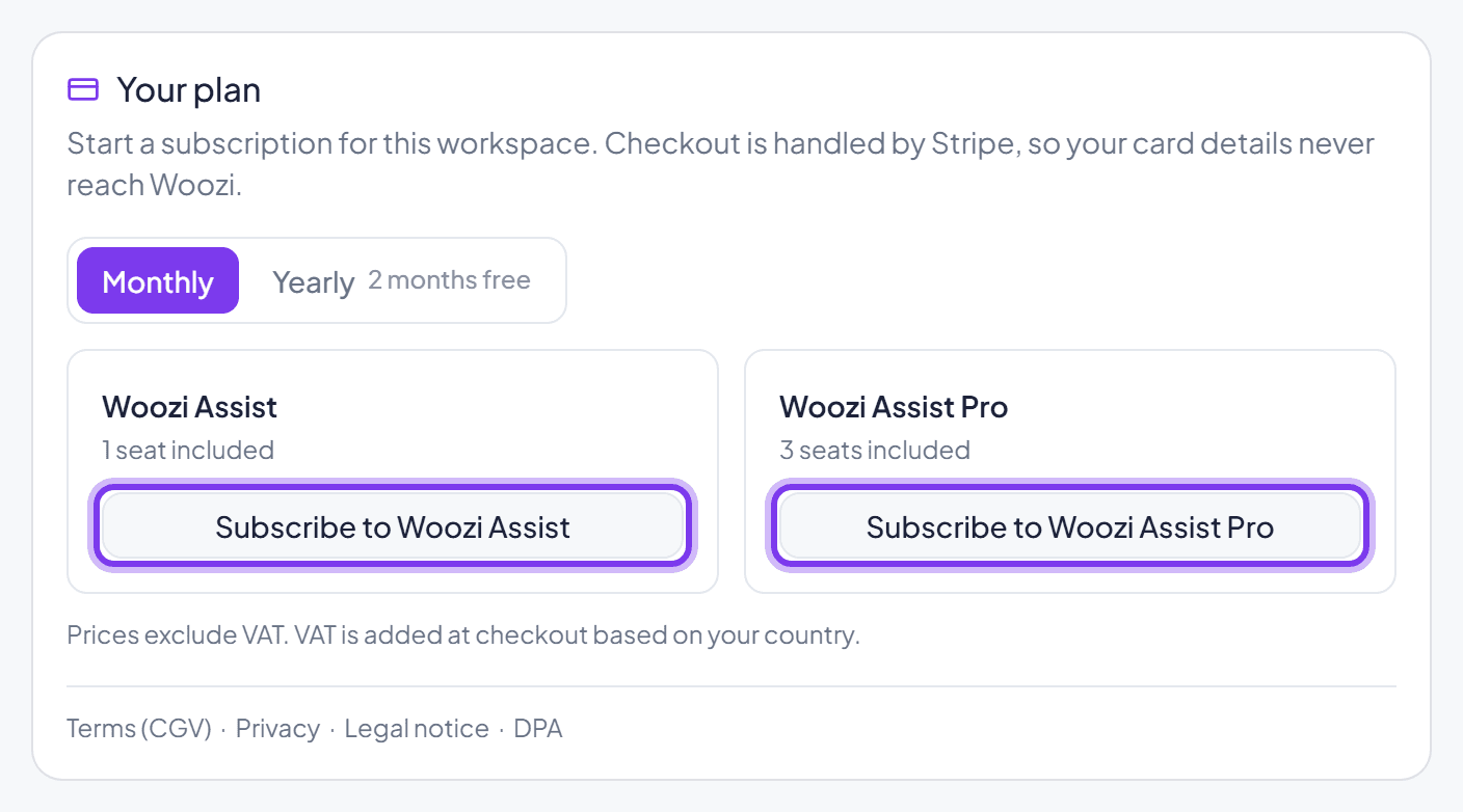 Choosing a plan in Settings, Plan & billing