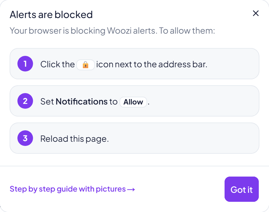 The blocked-alerts instructions
