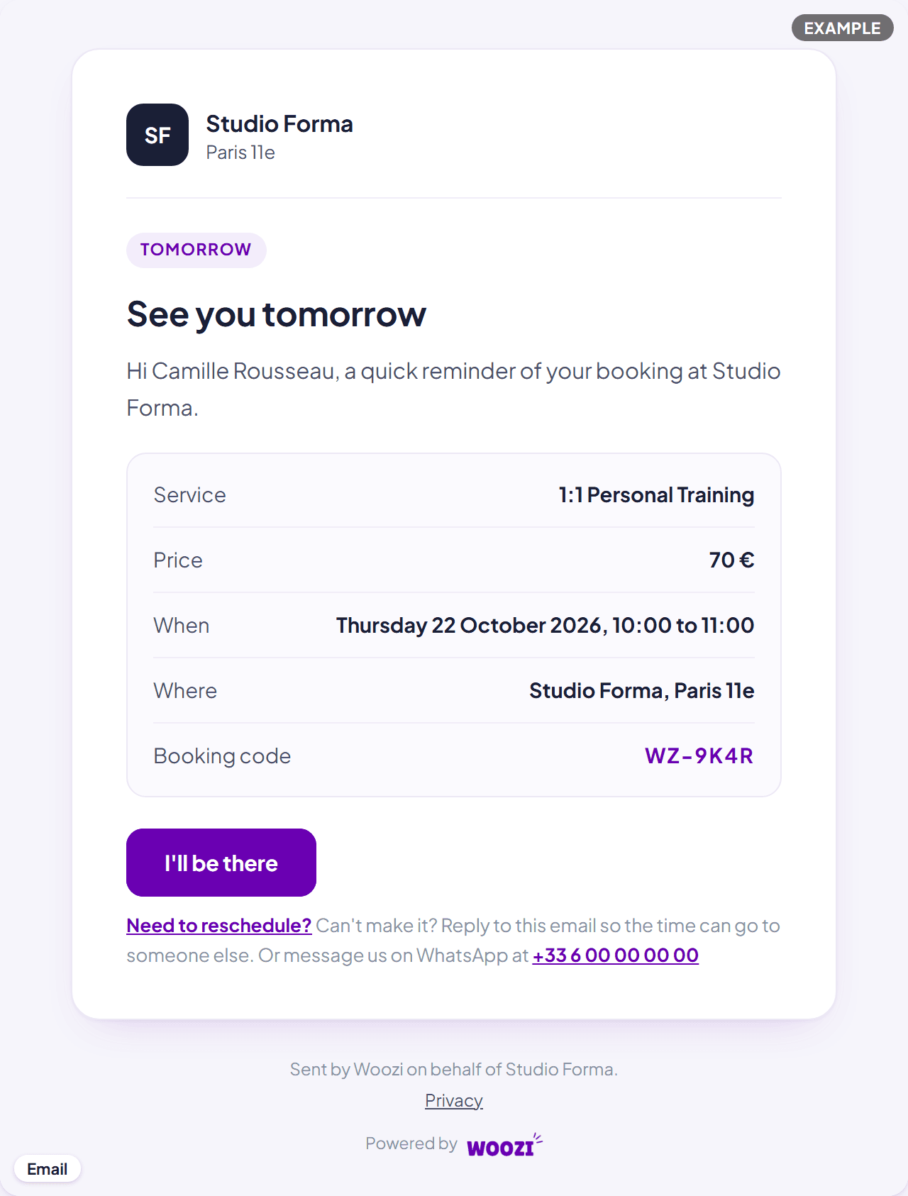 A reminder email, sent when WhatsApp wasn't available